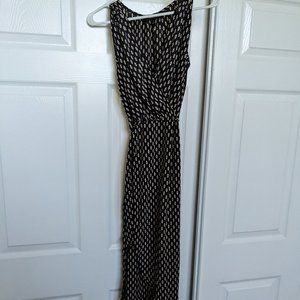 Wrap around BLACK PRINT MAXI DRESS w/full LEG SLIT - Women's S